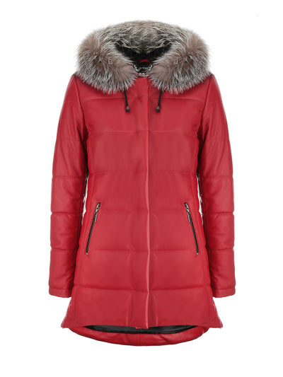 Zimowa kurtka skórzana marki LA FENICE w kolorze czerwonym