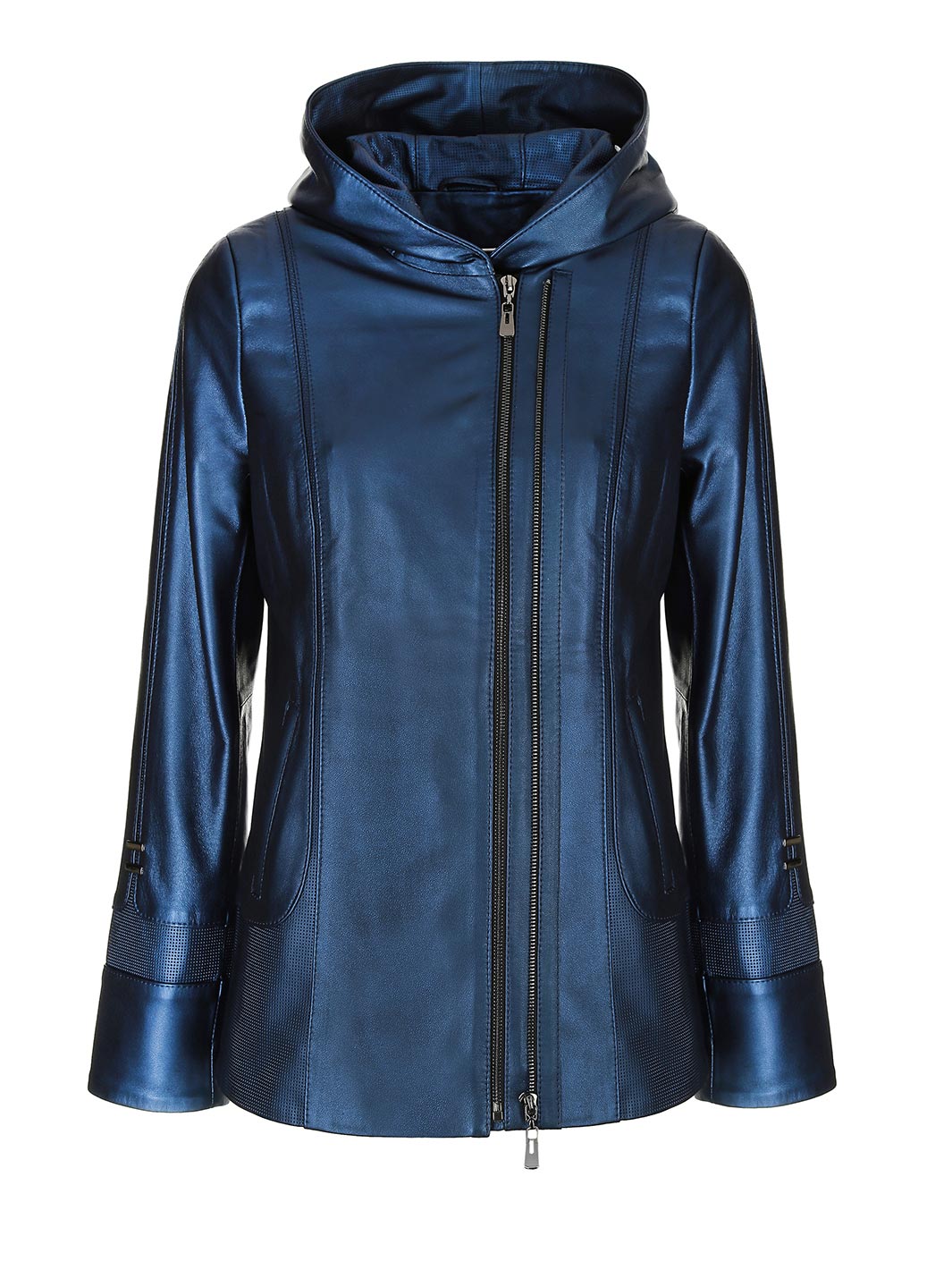 STELLA women s longer leather jacket with hood