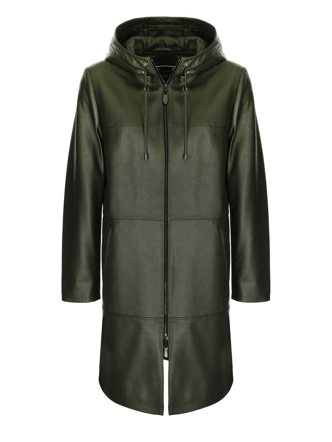 Green SABA oversized leather coat with hood